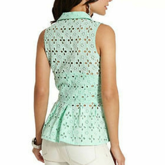 GUESS aqua eyelet peplin top S - Picture 3 of 8